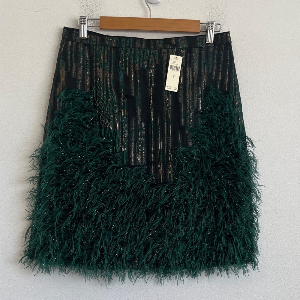 Anthropologie Green Feathered Skirt